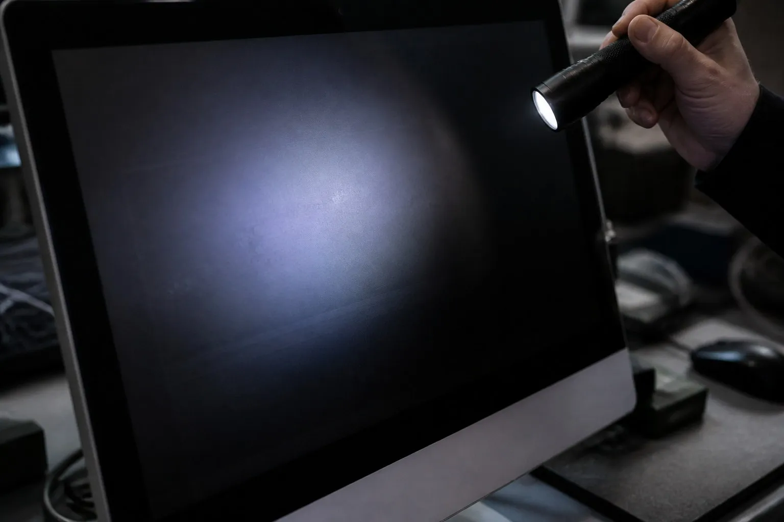 Проверка подсветки iMac фонариком