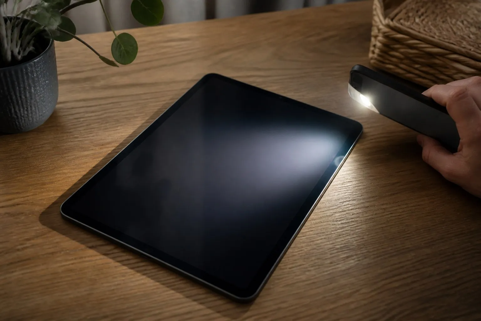 Проверка темного экрана iPad фонариком