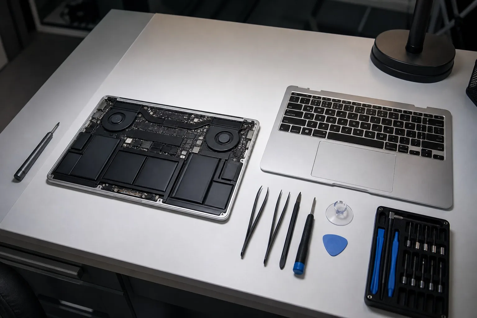 Топкейс MacBook с клавиатурой на сервисном столе