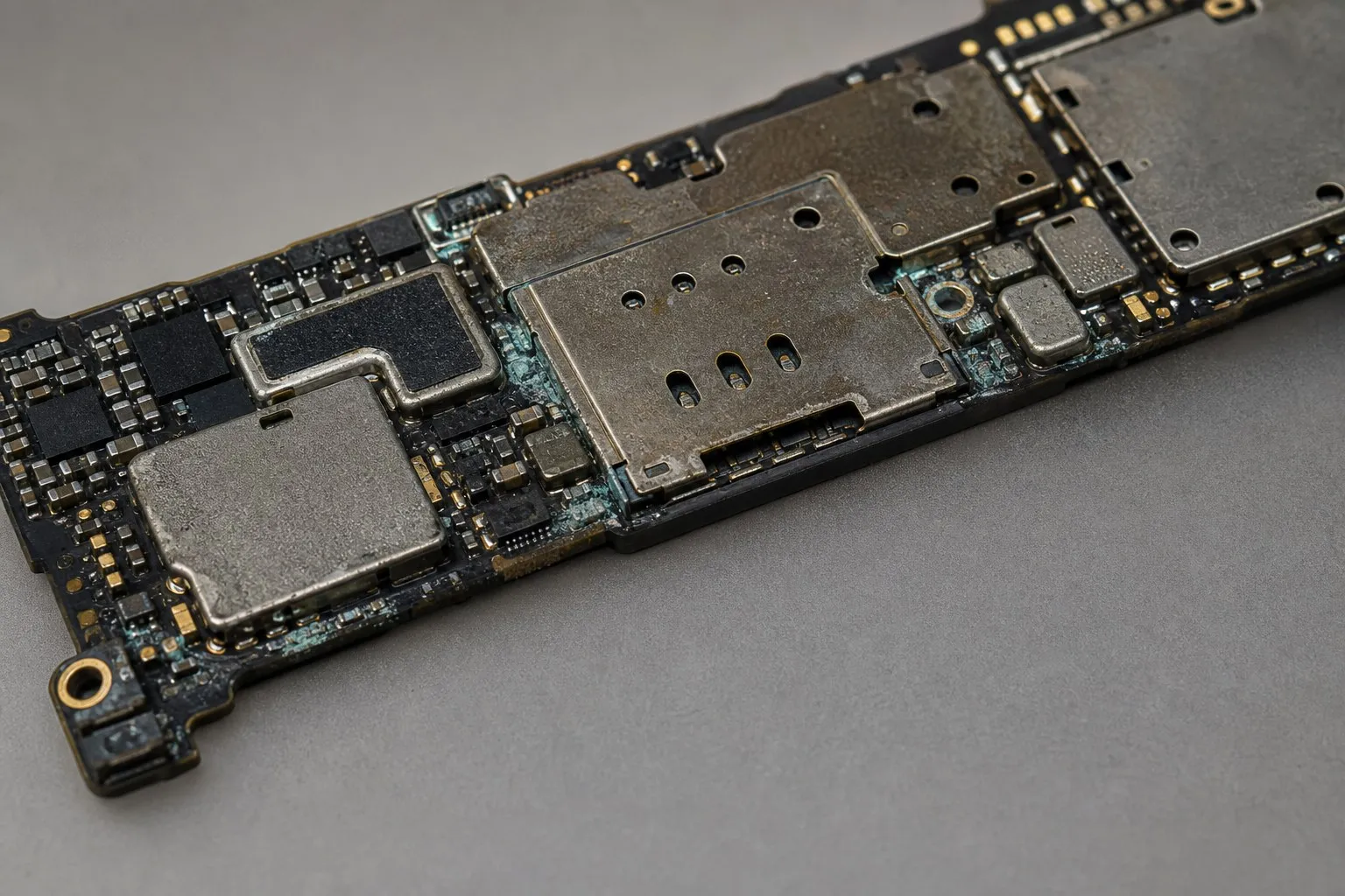 Следы коррозии на плате iPhone