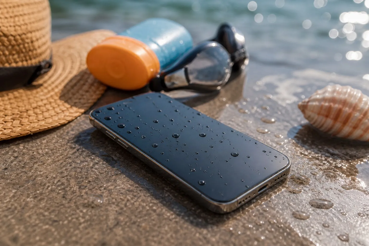 iPhone рядом с водой перед отпуском