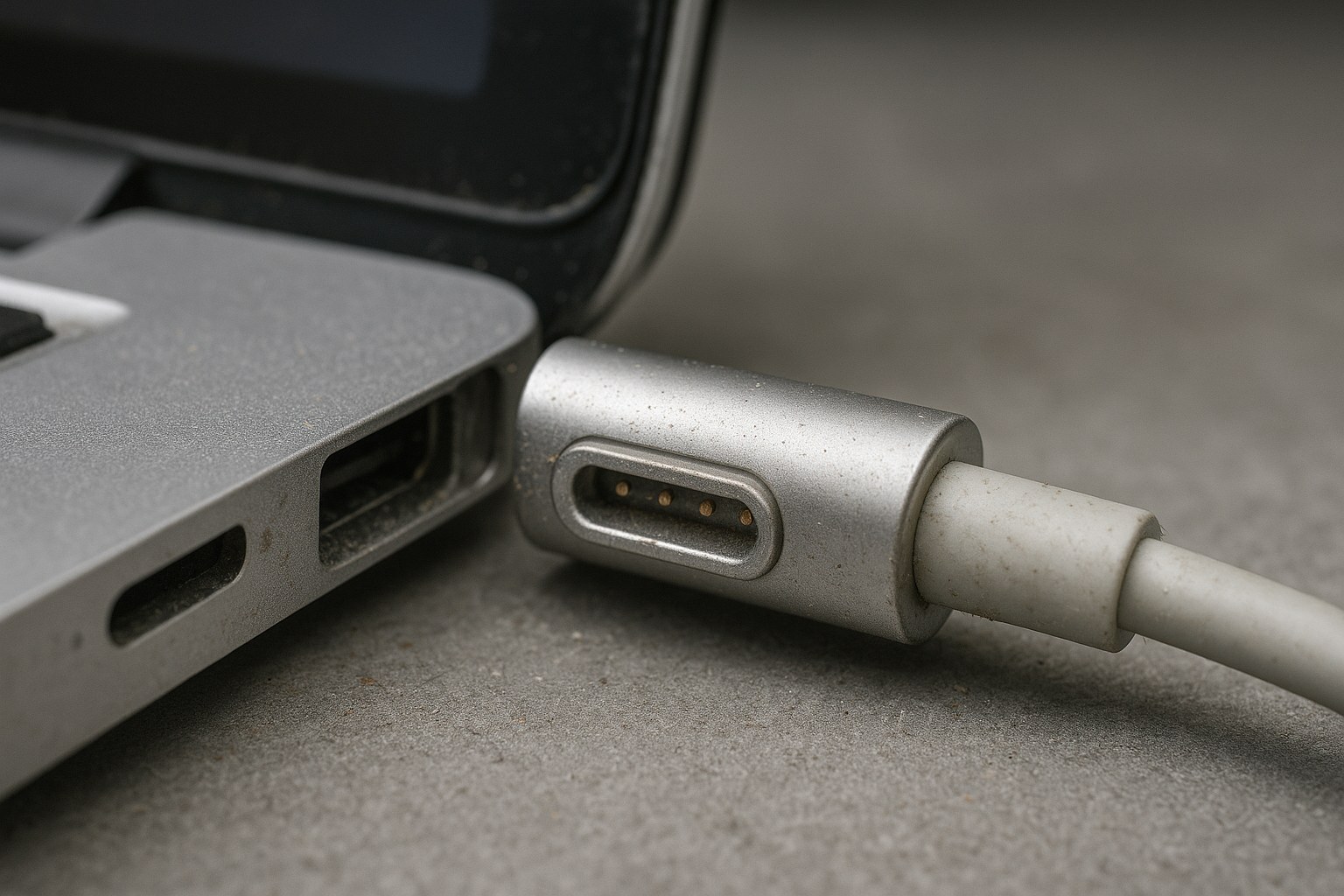 Порт зарядки MacBook с загрязнением и износом контактов